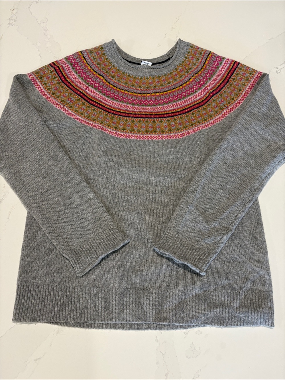 Tabitha Webb Gray Fair Isle Yoke Sweater Lambwool Blend SZ Small
